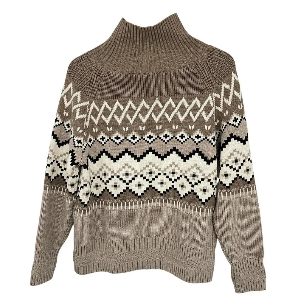 Alp N Rock Leighton Mock Neck Ski Sweater Coffee Brown Womens Large Fair Isle - Picture 4 of 10